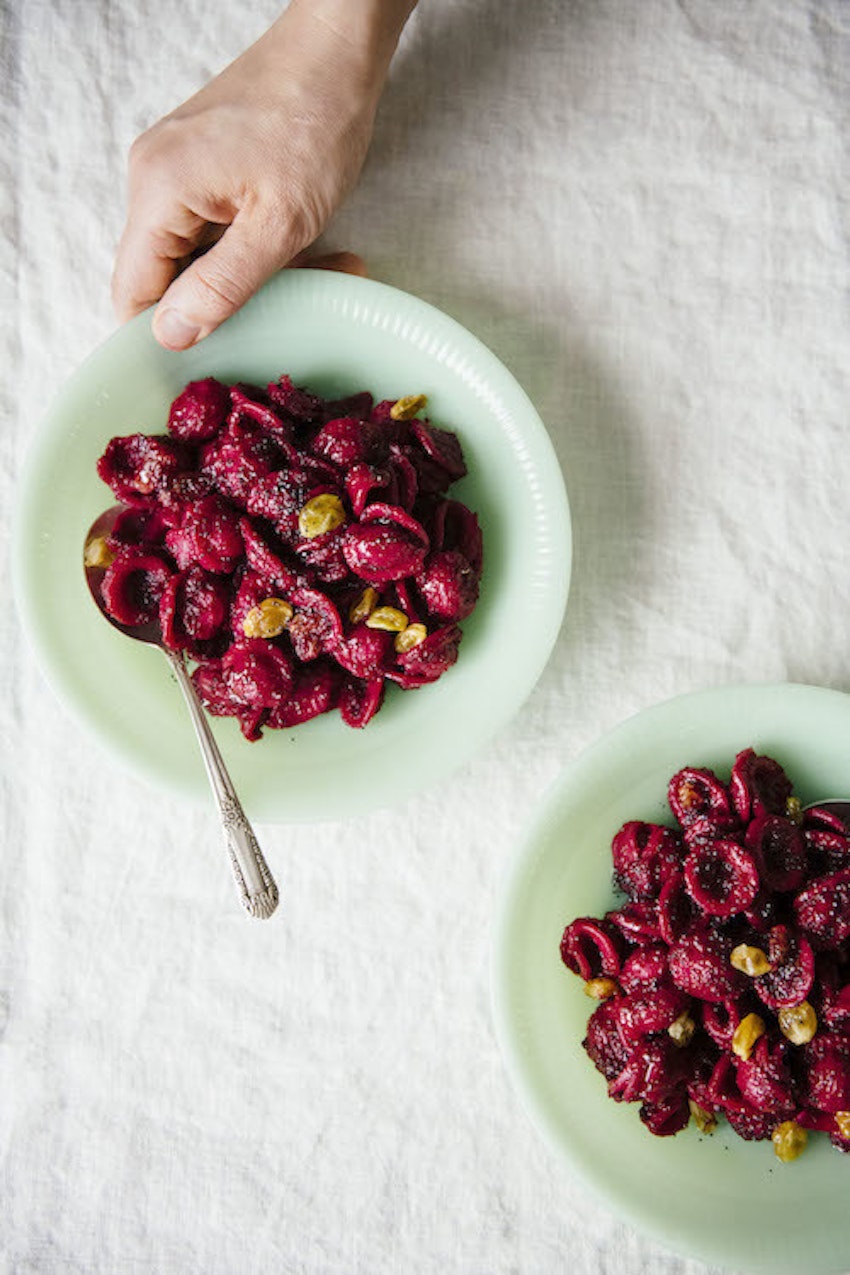 5 Vegetable Forward Dishes from Ruffage Cookbook | TheInspiredHome.com #recipes #sides #vegetables #holidays #kale #squash #beets #pasta #beetpasta #salad #dressing #perfectsalad #abraberens #ruffagecookbook #farmcooking Ruffage January Beets 0062