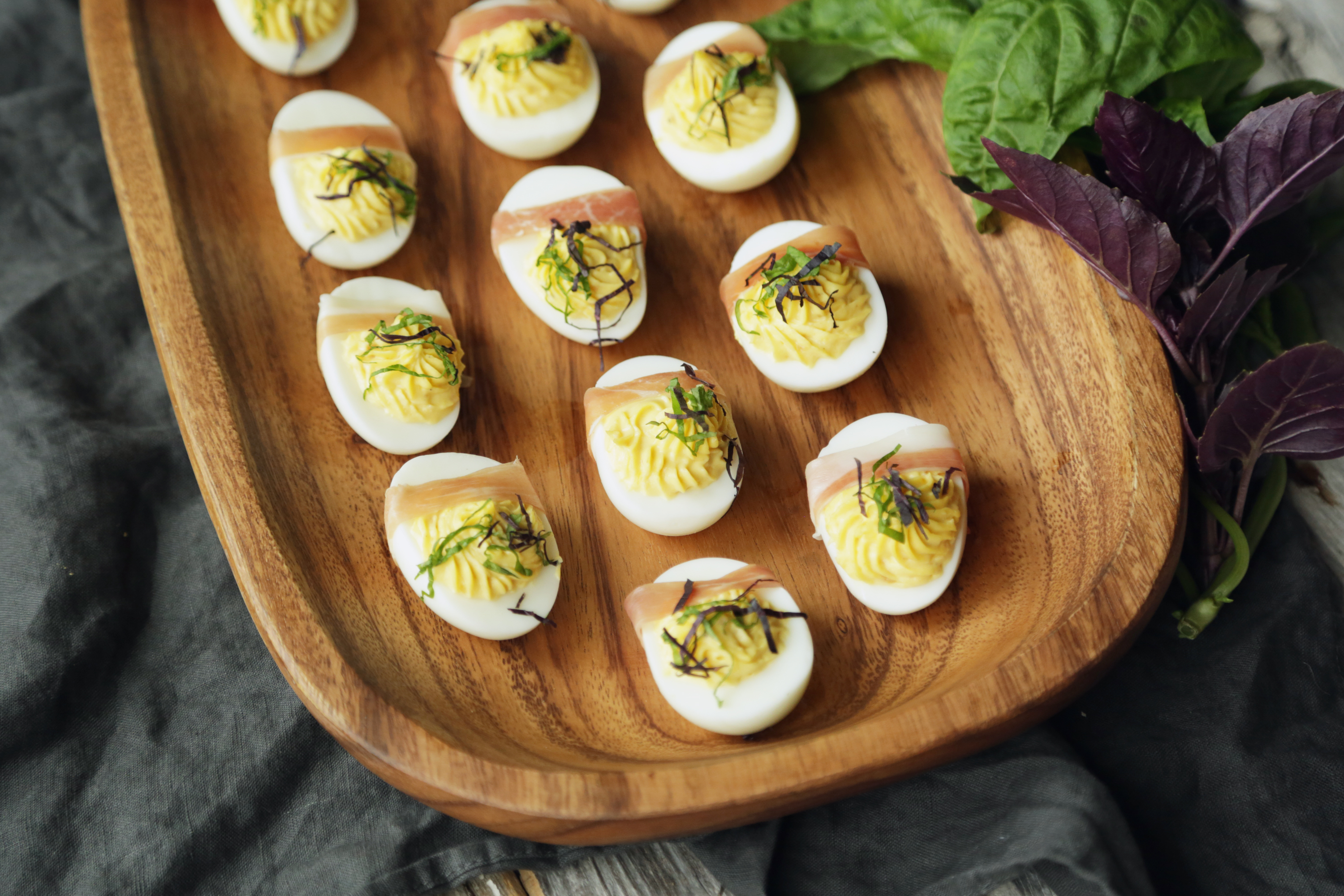 Roasted Garlic Deviled Eggs with Prosciutto & Basil The Inspired Home