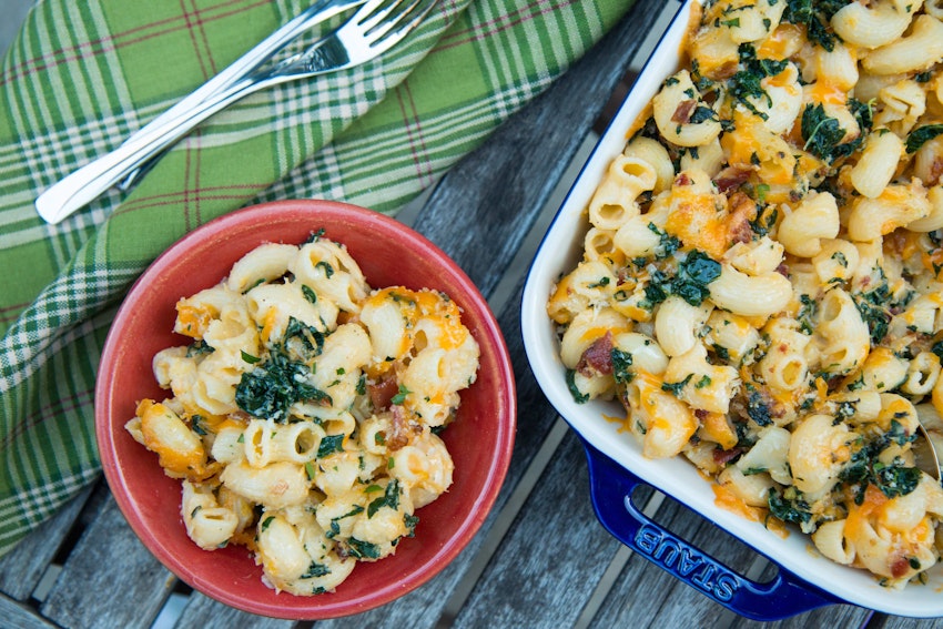 Mac & Cheese Casserole with Bacon & Kale