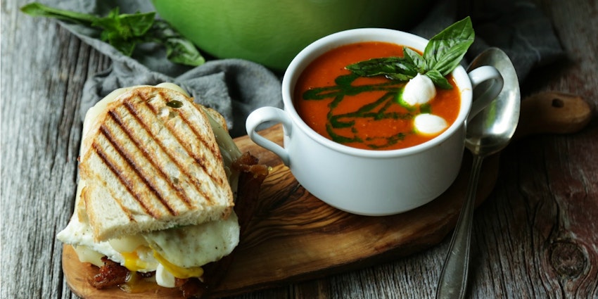​Roasted Tomato Confit Soup & Avocado Bacon Grilled Cheese